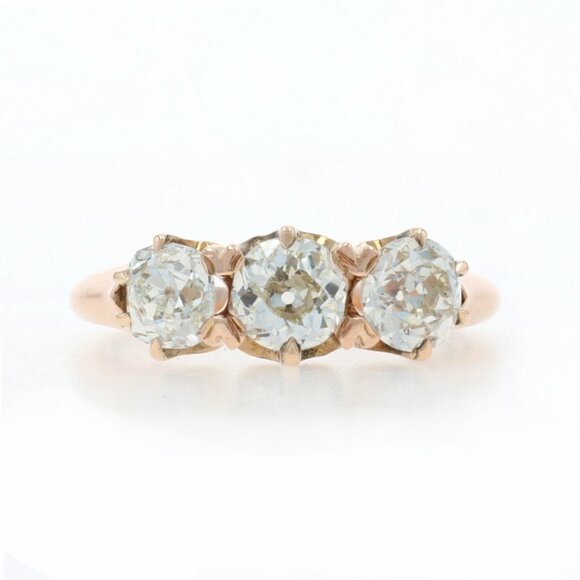 Jewelry - Rose Gold Diamond Victorian Three-Stone Engagement Ring 14k Mine 1.50ctw Antique
